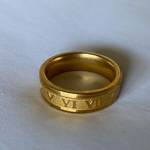 Women’s Stainless Steel Yellow Gold Plated Band Ring w/ Roman Numerals Size 9